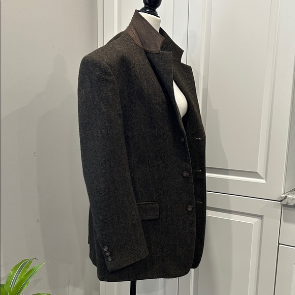 Men's Classic Black Blazer Protocol brown herringbone 100% pure virgin wool - Picture 2 of 14